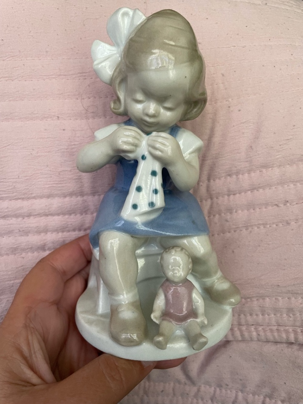G H & CO Germany Porcelain Figurine Little Girl with Doll Figure